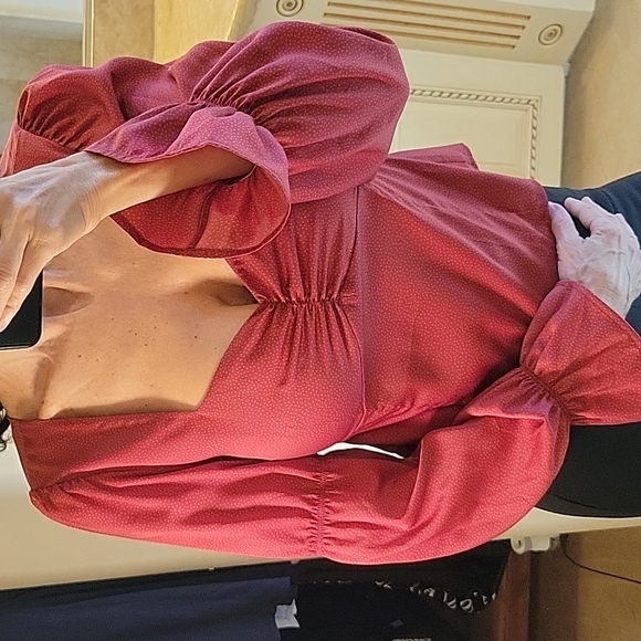 Saltwater Luxe Red-Orange Dotted Blouse, S - Picture 1 of 16